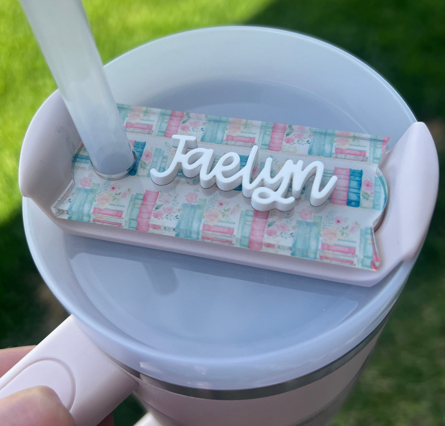 Personalized Book Lover Tumbler Name Topper, Custom Name Tag, Name Plate, 20oz 30oz 40oz Tumbler Lid Tag, Book Club Present, Bookish