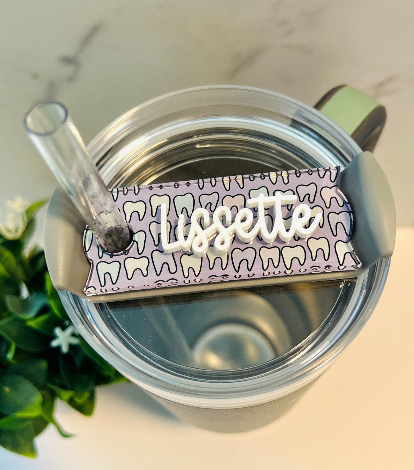 Personalized Tooth Tumbler Name Plate, Dental Assistant gift,Dental Name Topper, Dentist Hygienist present, Stanley Accessories, 30oz 40oz