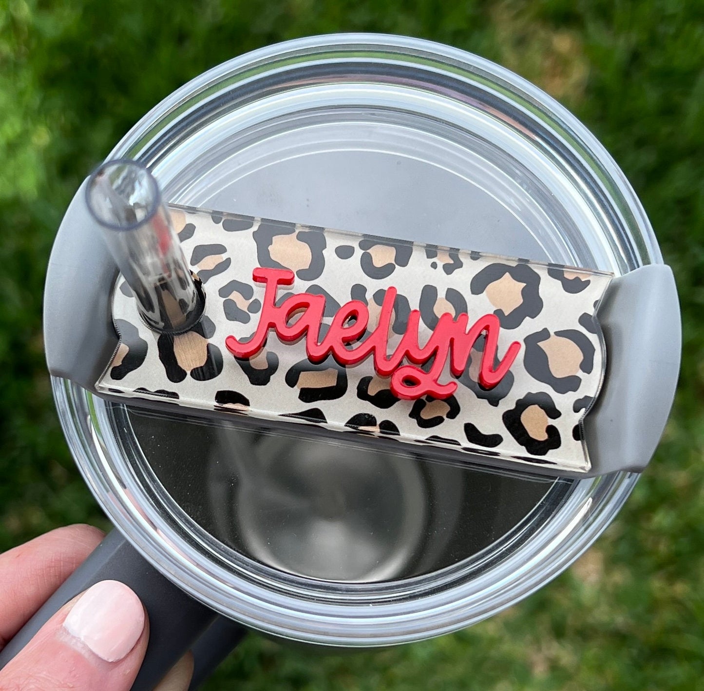 Personalized Leopard Tumbler Name Topper, Custom Plate Tag, Gift for Her, 20oz 30oz 40oz, Leopard Lover Present, Mother's Day Present