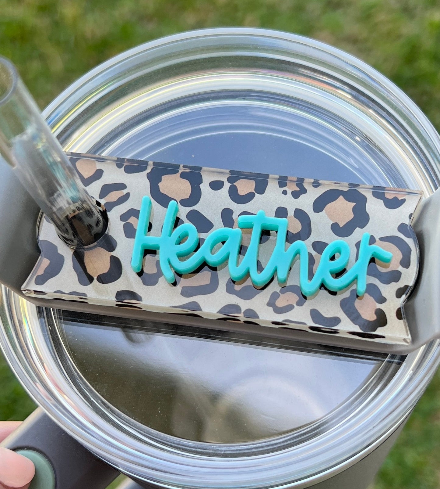 Personalized Leopard Tumbler Name Topper, Custom Plate Tag, Gift for Her, 20oz 30oz 40oz, Leopard Lover Present, Mother's Day Present