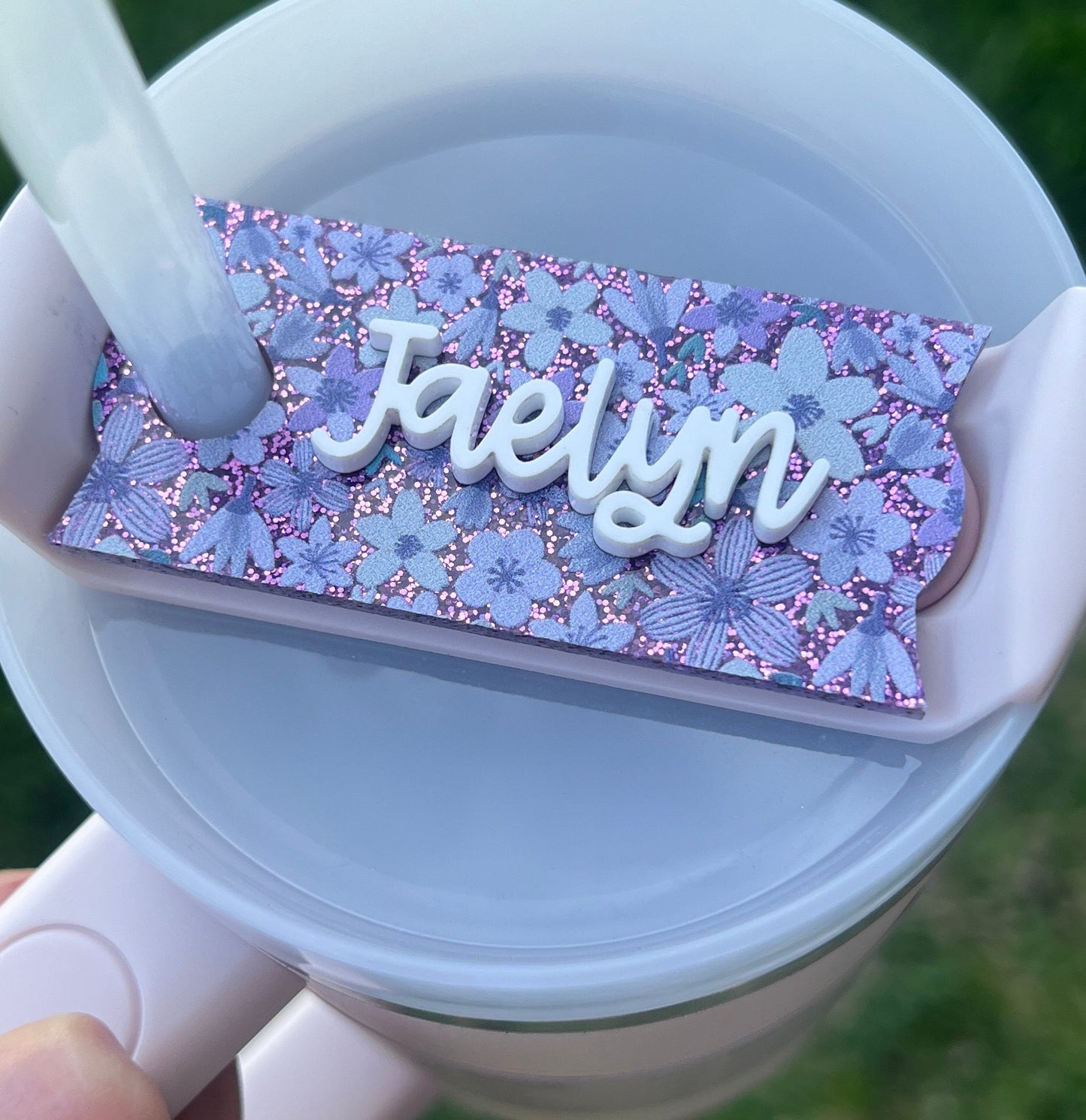 Personalized Flower Tumbler Name Topper, Custom Name Tag, Purple Name Plate, Gift for Her, Mother's Day Gift, Gift for Mom, Birthday Gift