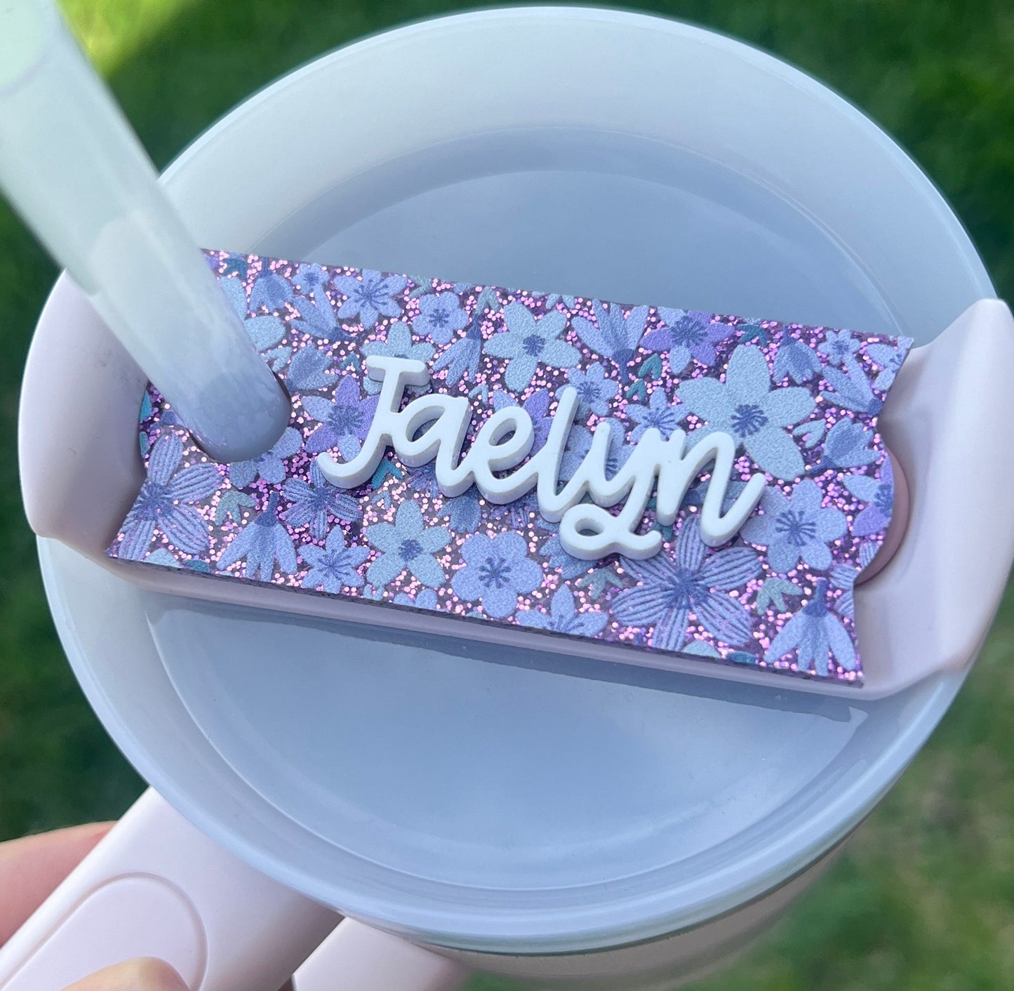 Personalized Flower Tumbler Name Topper, Custom Name Tag, Purple Name Plate, Gift for Her, Mother's Day Gift, Gift for Mom, Birthday Gift