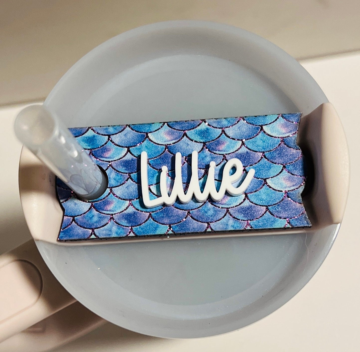 Personalized Mermaid Scale Tumbler Name Topper, Custom Plate Lid Tag, 20/30oz 40oz, Birthday Party, Gift for Her, Tumbler Accessories