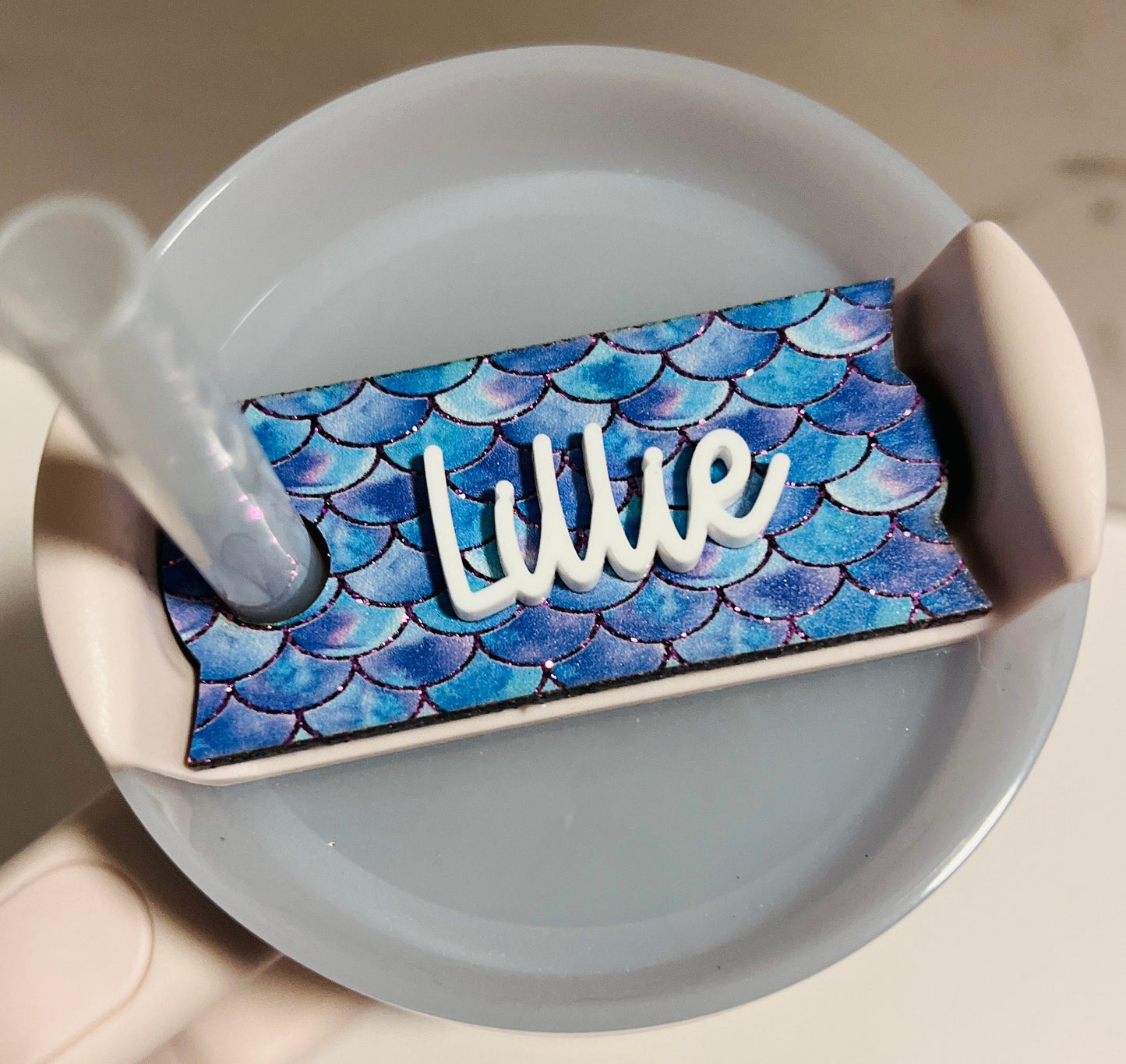 Personalized Mermaid Scale Tumbler Name Topper, Custom Plate Lid Tag, 20/30oz 40oz, Birthday Party, Gift for Her, Tumbler Accessories
