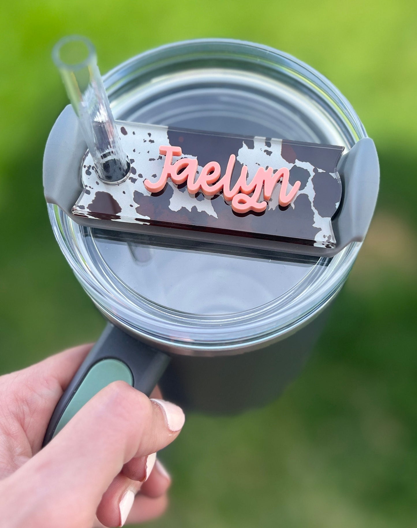 Personalized Cow Print Tumbler Name Topper, Western Custom Plate Tag, Present for Cowgirl, Country Lover, Gift for Her, 20oz 30oz 40oz