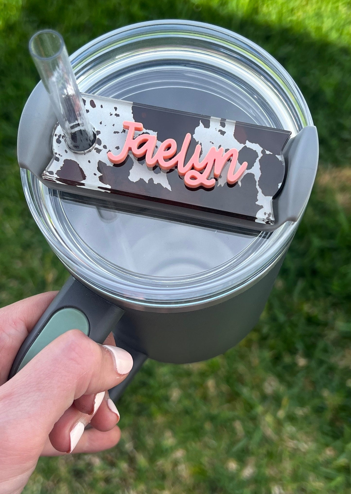 Personalized Cow Print Tumbler Name Topper, Western Custom Plate Tag, Present for Cowgirl, Country Lover, Gift for Her, 20oz 30oz 40oz