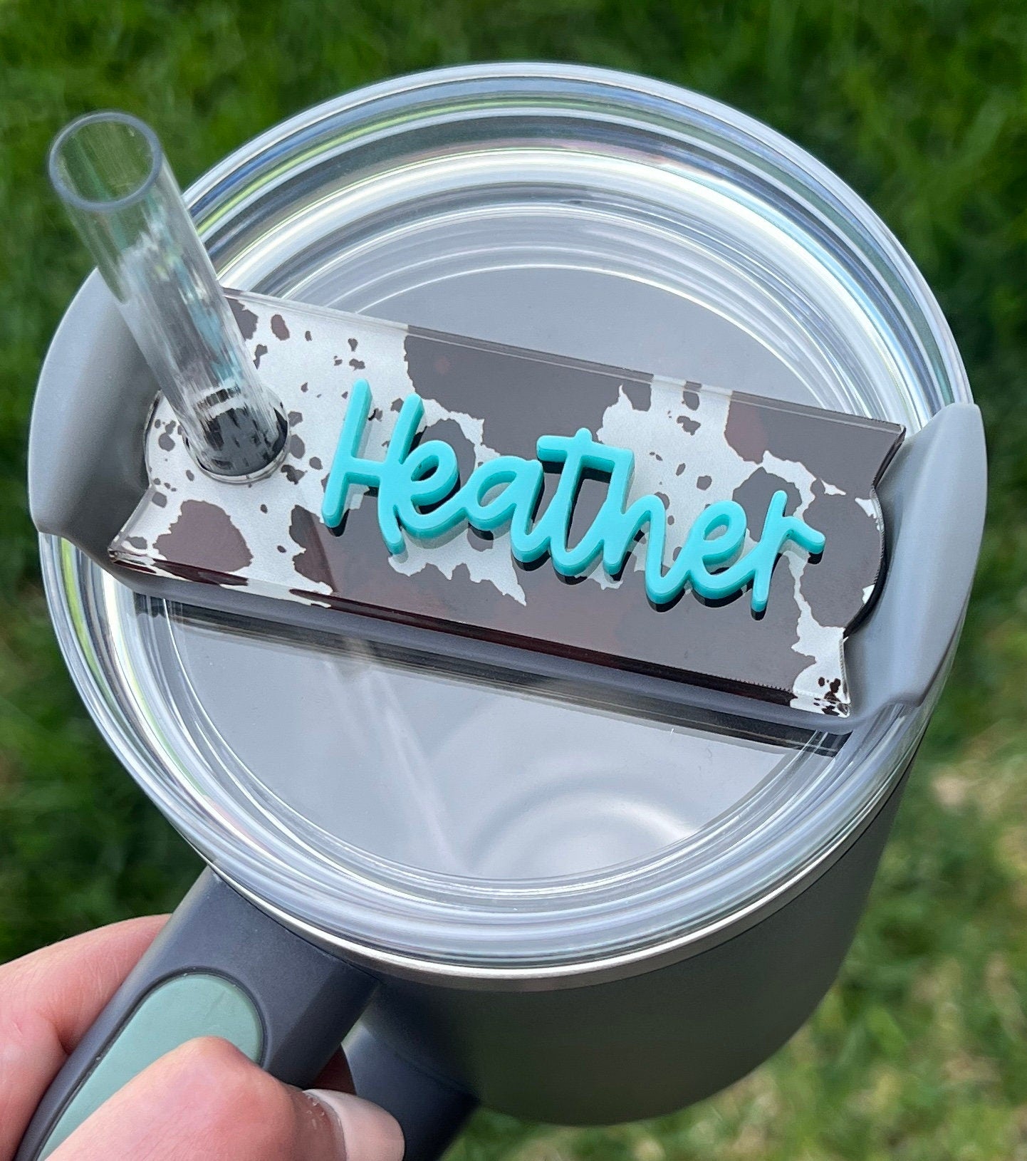 Personalized Cow Print Tumbler Name Topper, Western Custom Plate Tag, Present for Cowgirl, Country Lover, Gift for Her, 20oz 30oz 40oz