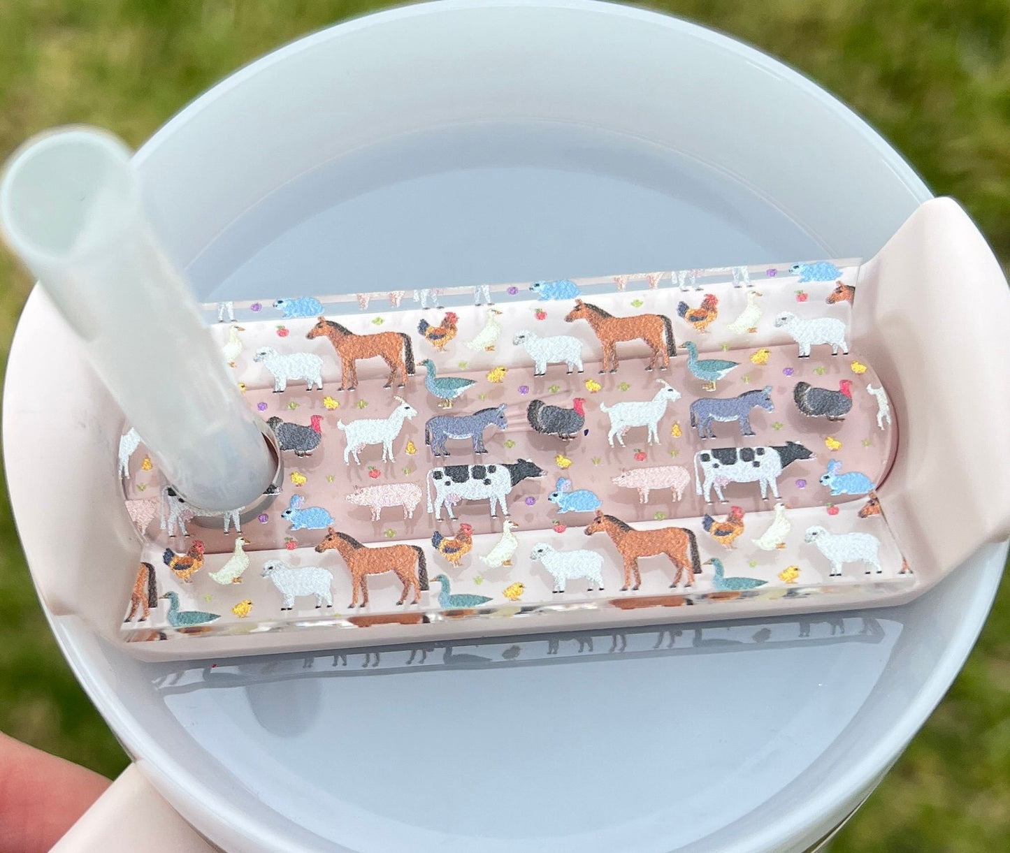 Personalized Farm Animals Tumbler Name Topper, Custom Plate Tag, Farm Lover Present, 20oz 30oz 40oz, Gift Idea, Horse Cow Pig Animal Pattern
