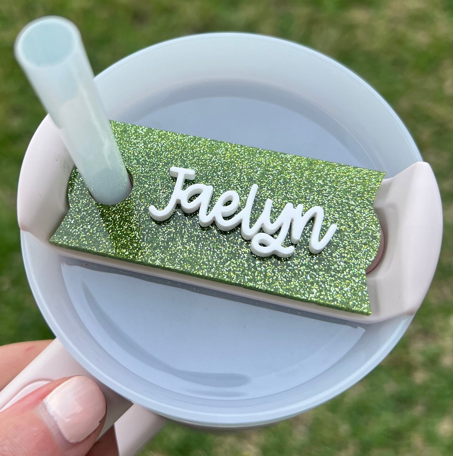Personalized Glitter Tumbler Name Topper, Custom Cup Name Tag, Glitter Name Plate Lid, Gift for Her, Mother's Day Present, College Team Gift