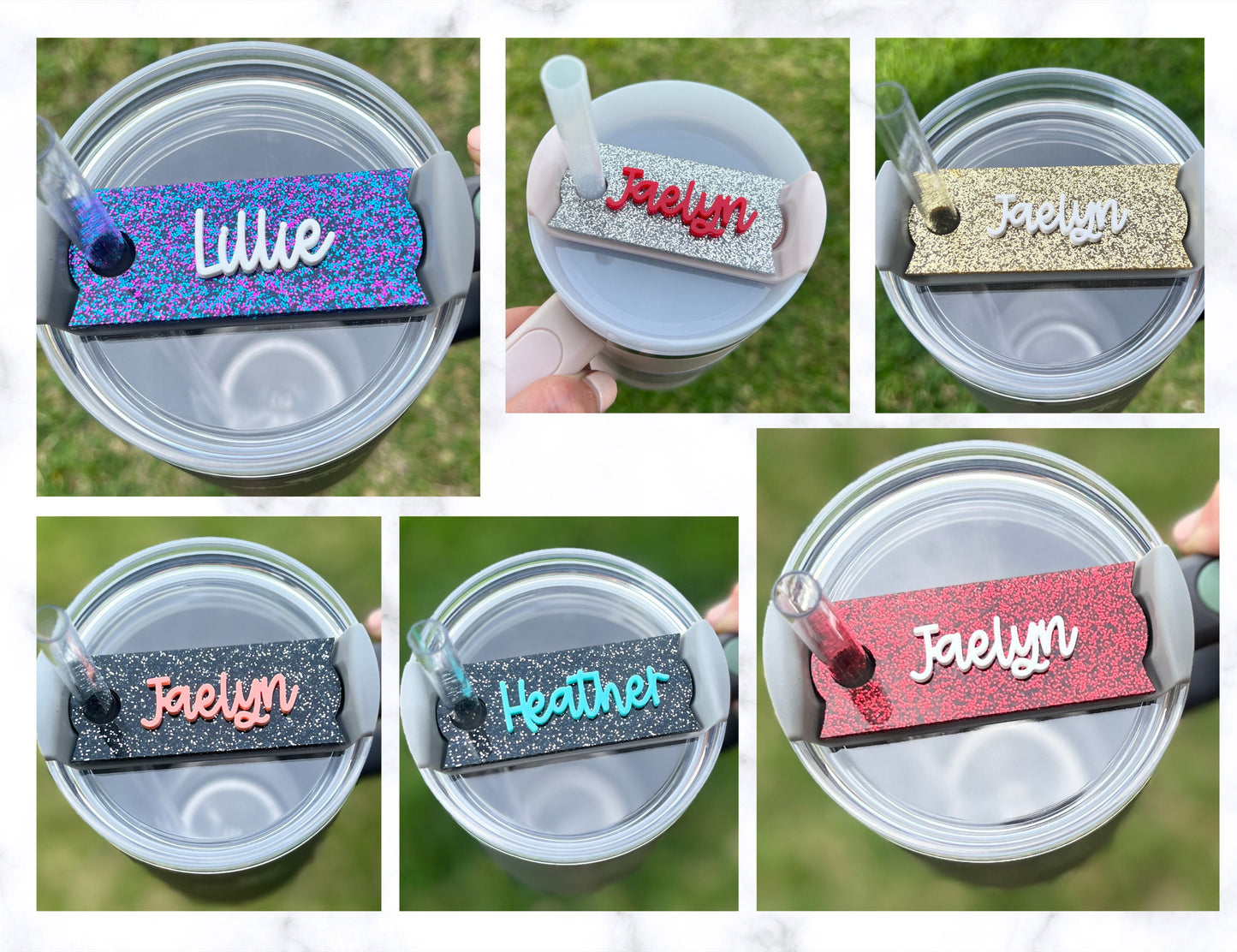 Personalized Glitter Tumbler Name Topper, Custom Cup Name Tag, Glitter Name Plate Lid, Gift for Her, Mother's Day Present, College Team Gift