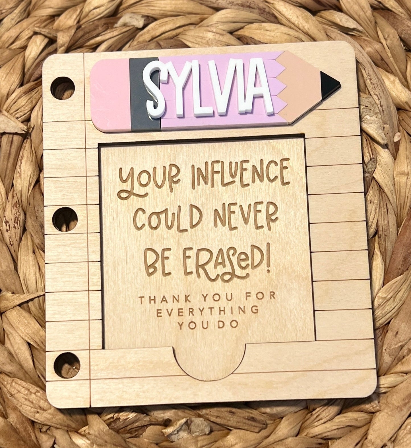 Personalized Teacher Post It Note Holder, Custom Teacher Appreciation Gift, Present for School Worker, Gift from Student, Daycare Teacher