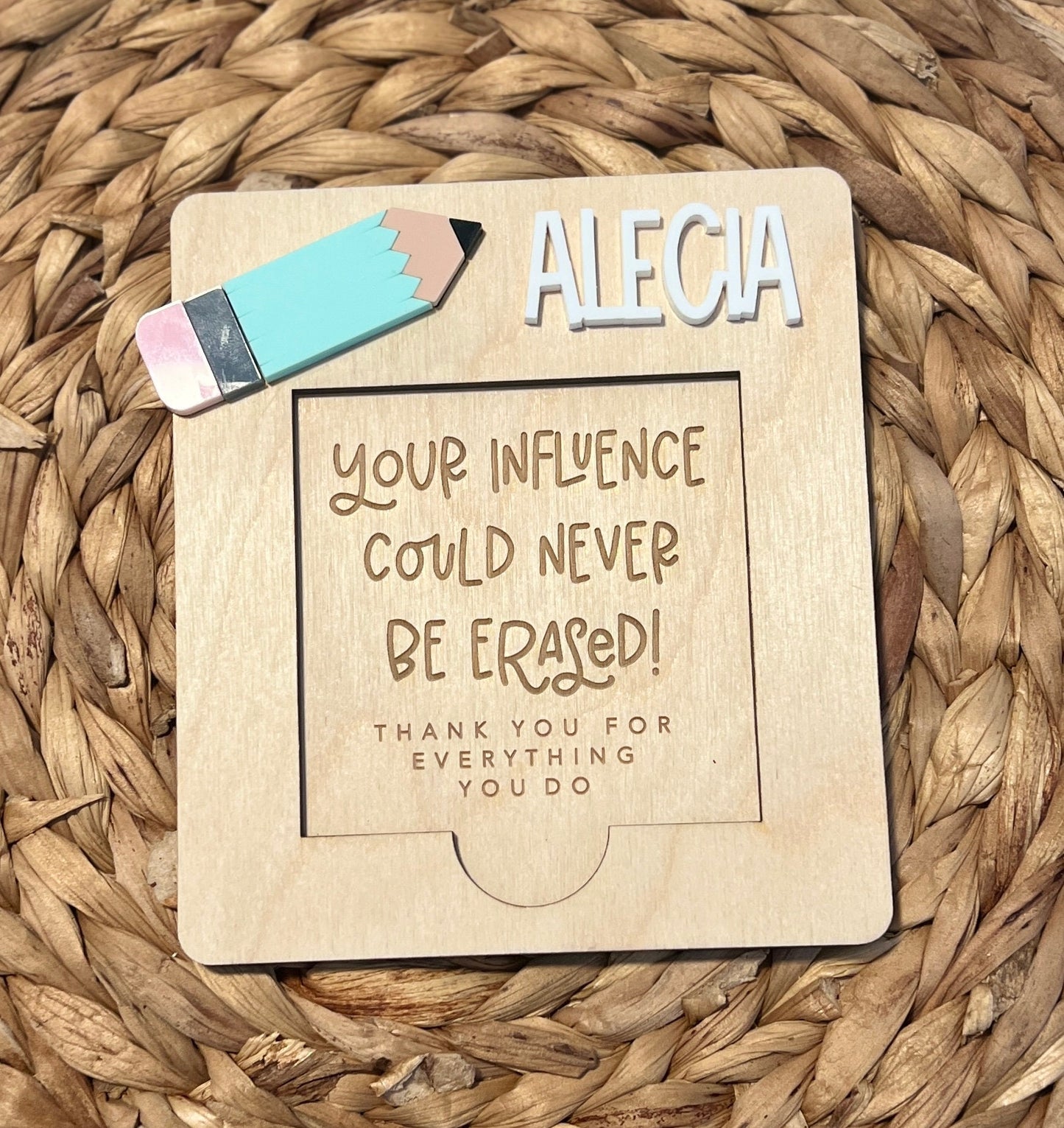 Personalized Teacher Post It Note Holder, Custom Teacher Appreciation Gift, Present for School Worker, Gift from Student, Daycare Teacher