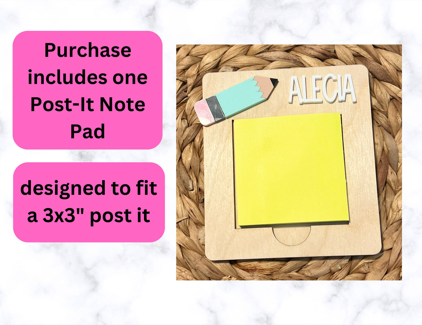 Personalized Teacher Post It Note Holder, Custom Teacher Appreciation Gift, Present for School Worker, Gift from Student, Daycare Teacher