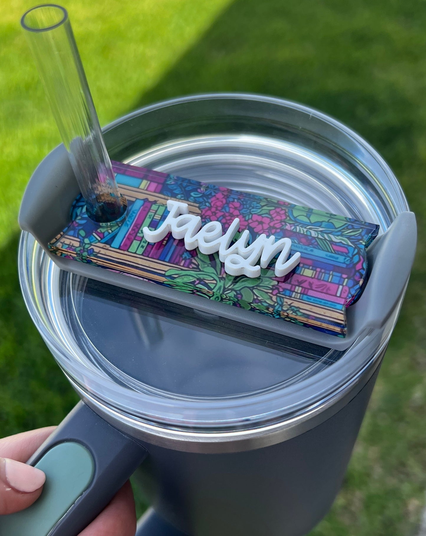 Personalized Book Plant Lover Tumbler Name Topper, Custom Plate Tag, 20oz 30oz 40oz Tumbler Lid Tag, Book Club Present, Bookish, Reader