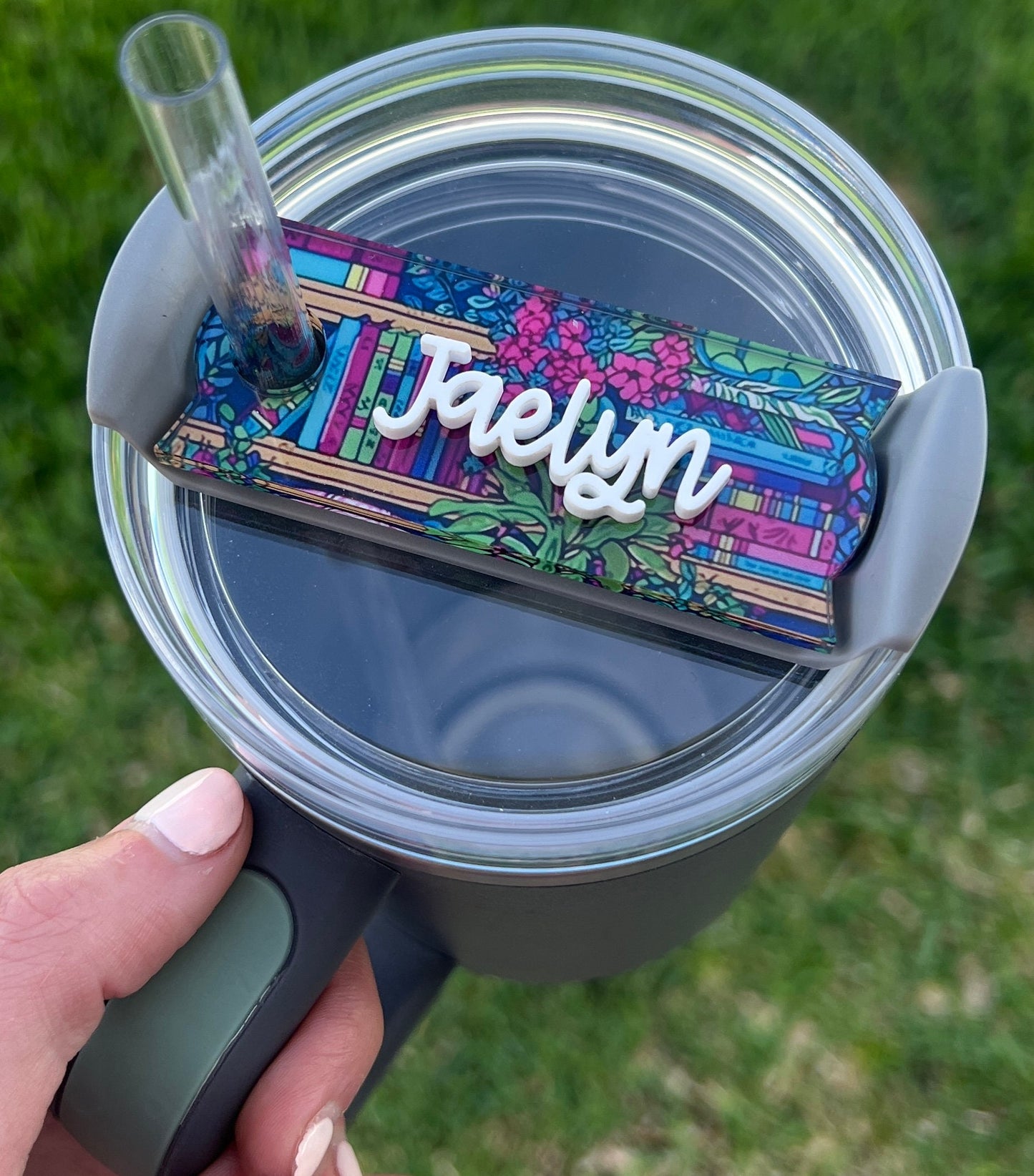 Personalized Book Plant Lover Tumbler Name Topper, Custom Plate Tag, 20oz 30oz 40oz Tumbler Lid Tag, Book Club Present, Bookish, Reader