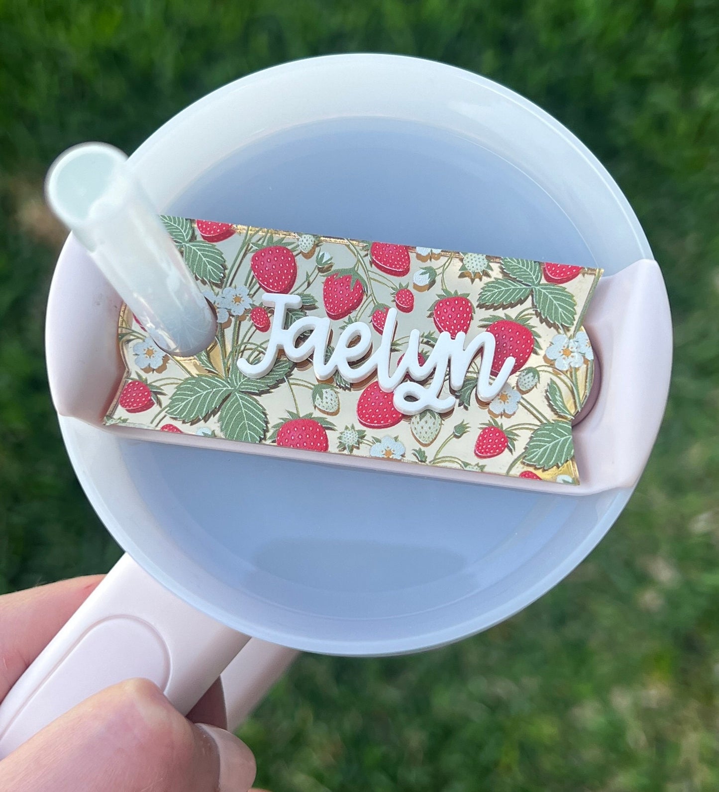 Personalized Strawberry Tumbler Name Topper, Custom Name Tag, Berry Name Plate, Summer Present, Gift for Her, 20oz 30oz 40oz