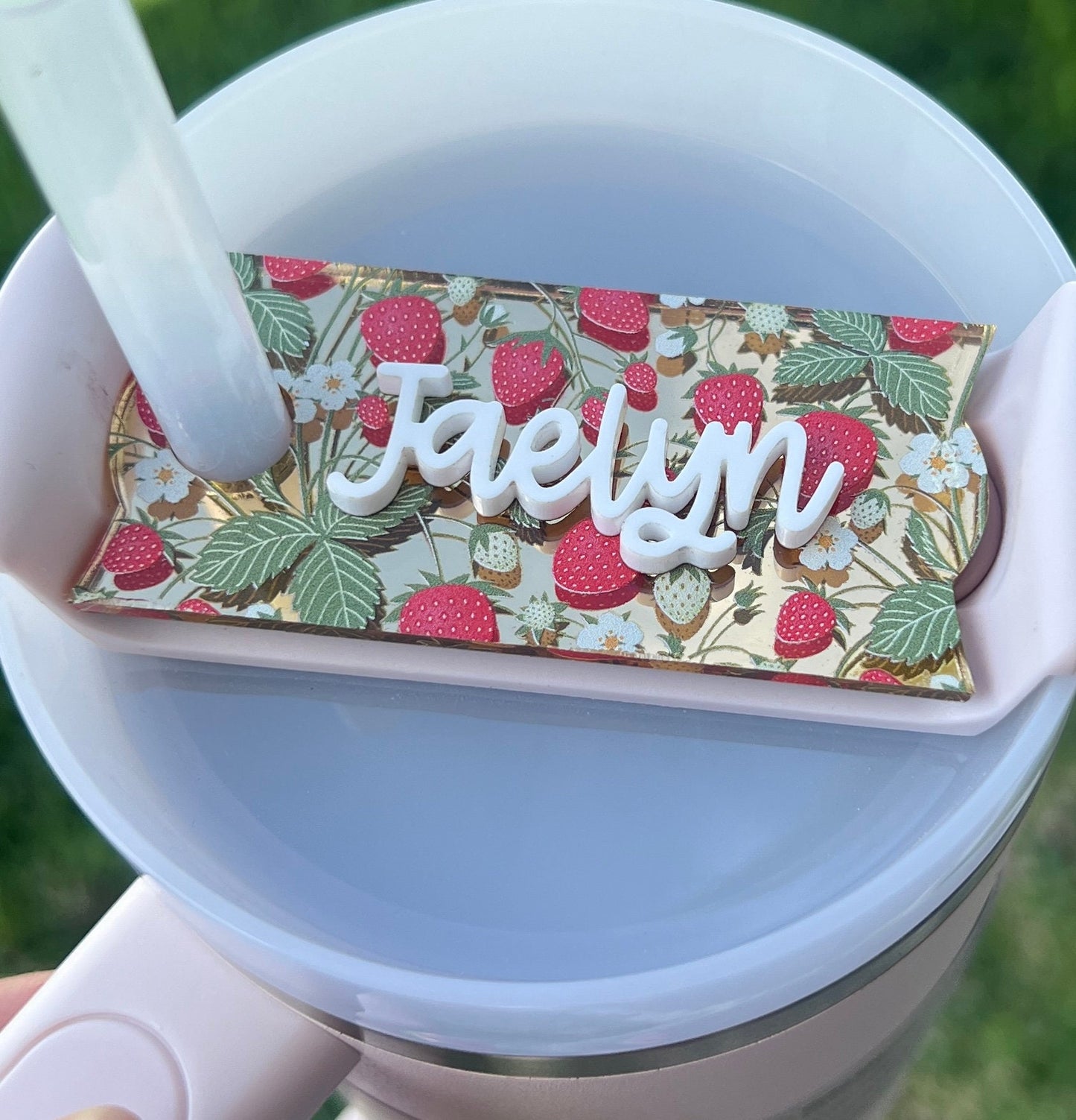 Personalized Strawberry Tumbler Name Topper, Custom Name Tag, Berry Name Plate, Summer Present, Gift for Her, 20oz 30oz 40oz