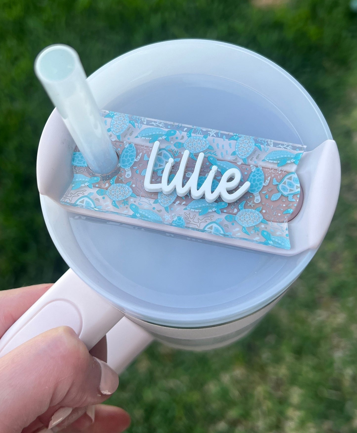 Personalized Sea Turtle Tumbler Name Topper, Nautical Name Plate, Custom Name Tag, 20oz 30oz 40oz Lid, Turtle Lover Gift, Beach Lover