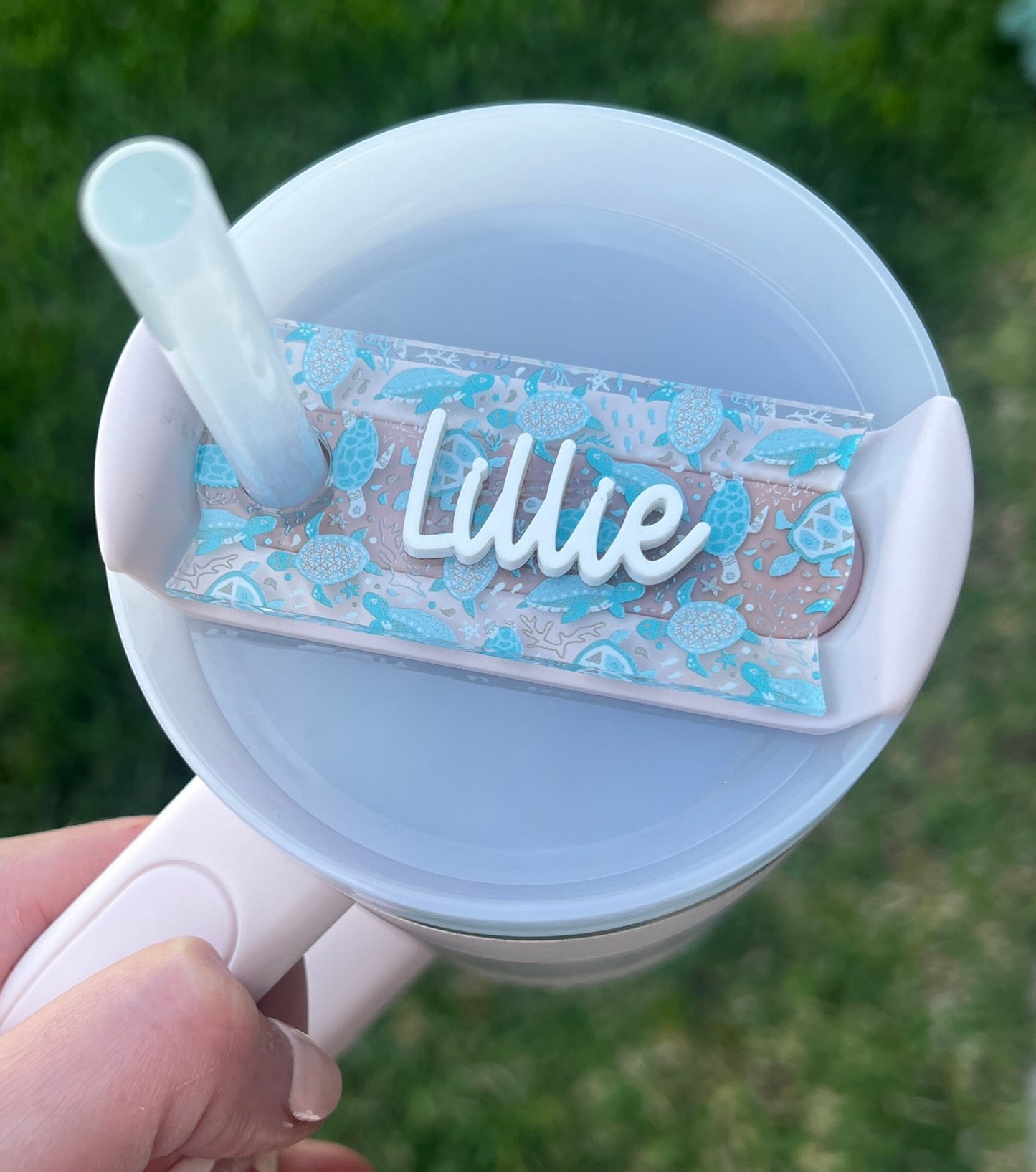 Personalized Sea Turtle Tumbler Name Topper, Nautical Name Plate, Custom Name Tag, 20oz 30oz 40oz Lid, Turtle Lover Gift, Beach Lover