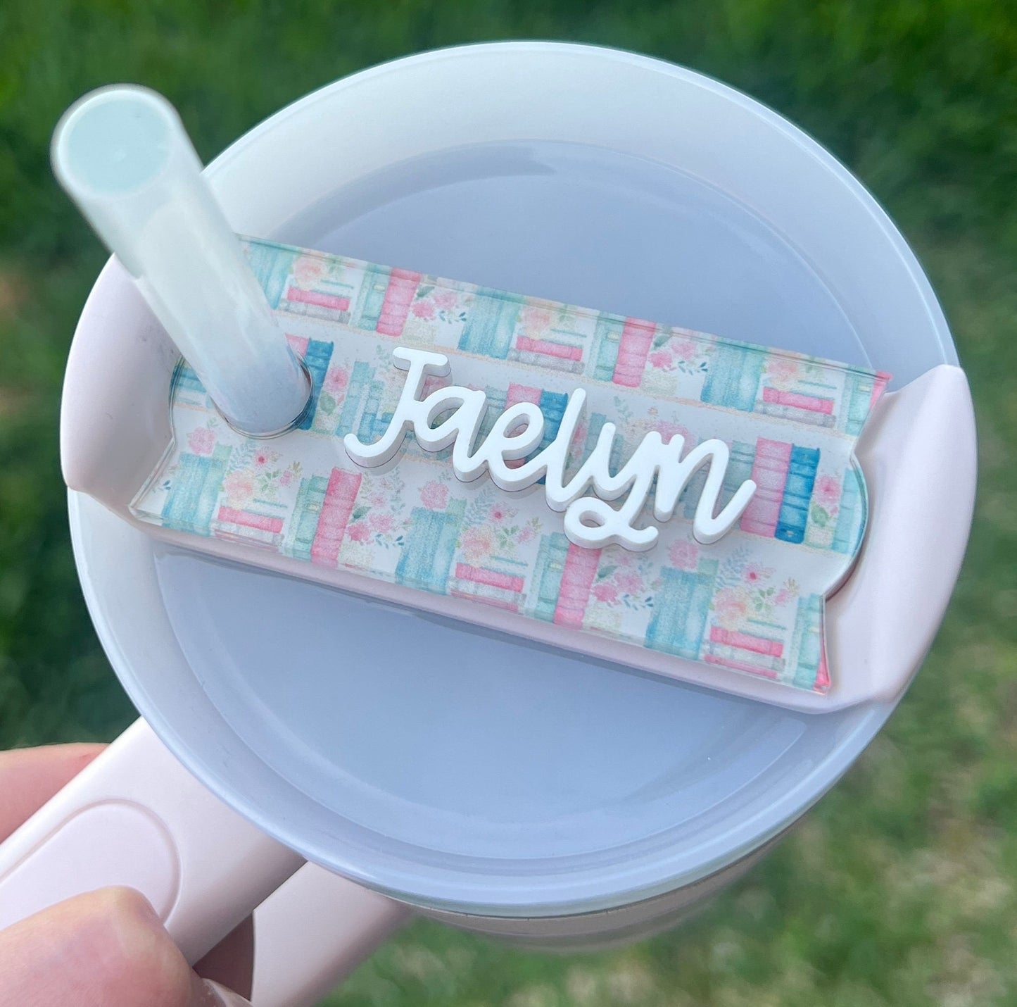 Personalized Book Lover Tumbler Name Topper, Custom Name Tag, Name Plate, 20oz 30oz 40oz Tumbler Lid Tag, Book Club Present, Bookish