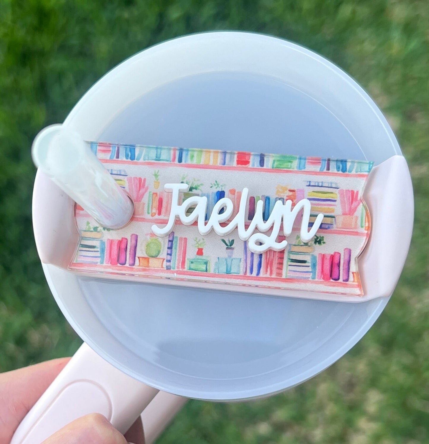 Personalized Book Lover Tumbler Name Topper, Custom Name Tag, Name Plate, 20oz 30oz 40oz Tumbler Lid Tag, Book Club Present, Bookish