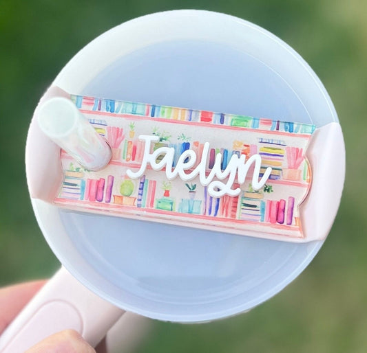 Personalized Book Lover Tumbler Name Topper, Custom Name Tag, Name Plate, 20oz 30oz 40oz Tumbler Lid Tag, Book Club Present, Bookish