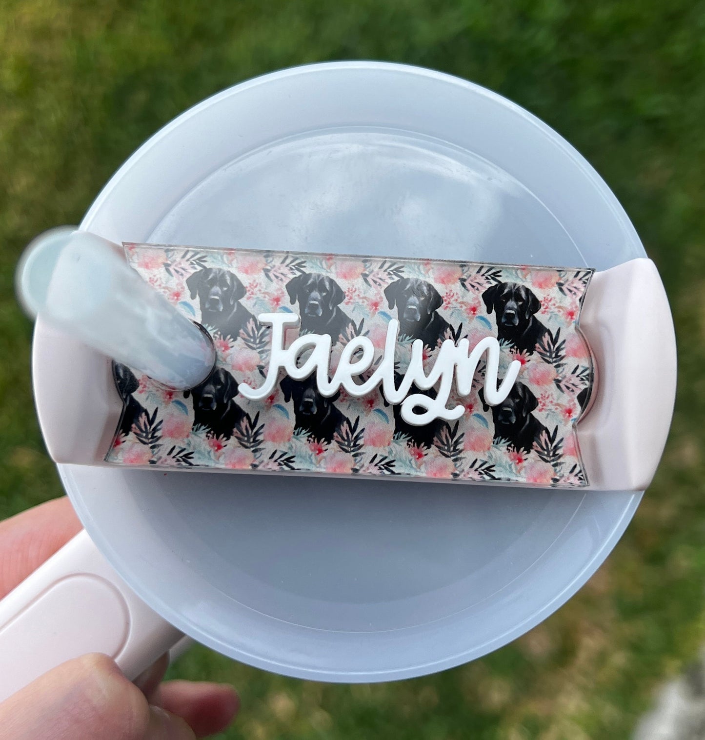 Personalized Black Lab Tumbler Name Topper, Custom Plate Tag, Dog Mom Gift, New Puppy Present, 30oz 40oz, Stanley Lid, Dog Lover, Dog Mama