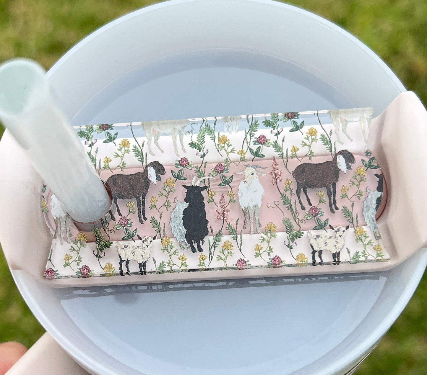 Personalized Goat Tumbler Name Topper, Custom Plate Tag, Farm Lover Present, 20oz 30oz 40oz, Farm Animal Pattern, Goat Owner Gift