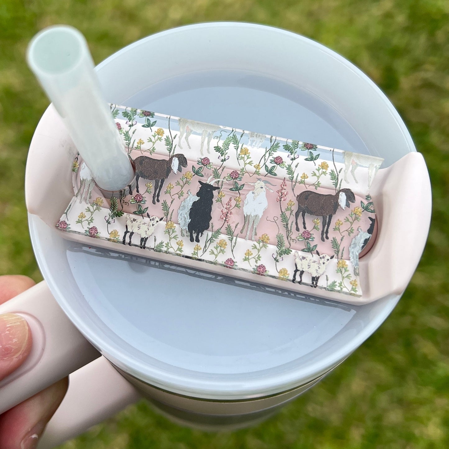 Personalized Goat Tumbler Name Topper, Custom Plate Tag, Farm Lover Present, 20oz 30oz 40oz, Farm Animal Pattern, Goat Owner Gift