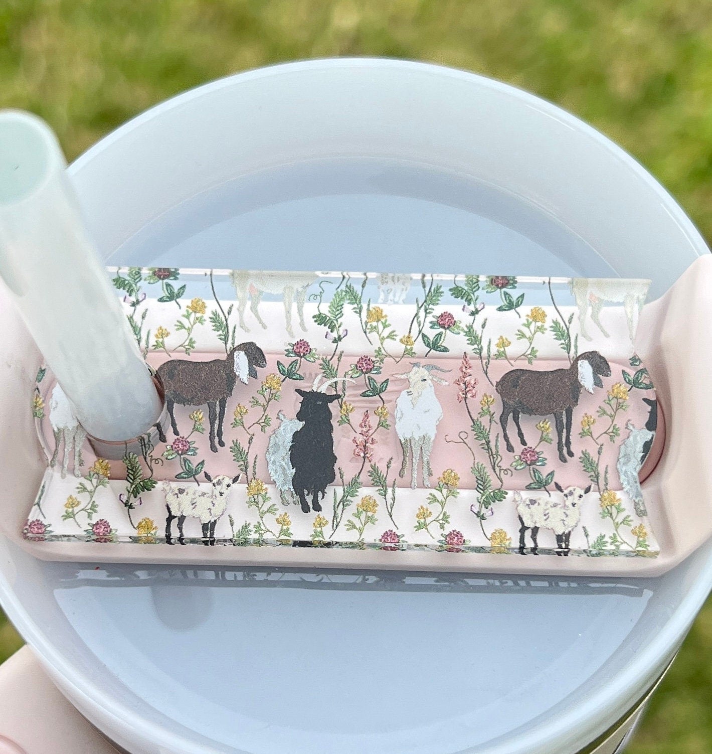Personalized Goat Tumbler Name Topper, Custom Plate Tag, Farm Lover Present, 20oz 30oz 40oz, Farm Animal Pattern, Goat Owner Gift