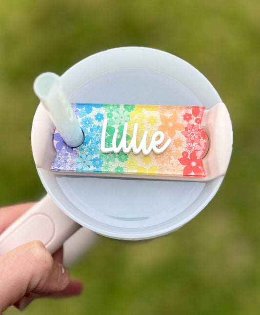 Personalized Pride Stanley Name Topper 20oz 30oz 40oz, Custom LGBT Name Plate Tag, Rainbow, Pride Month Gift, Tumbler Accessories