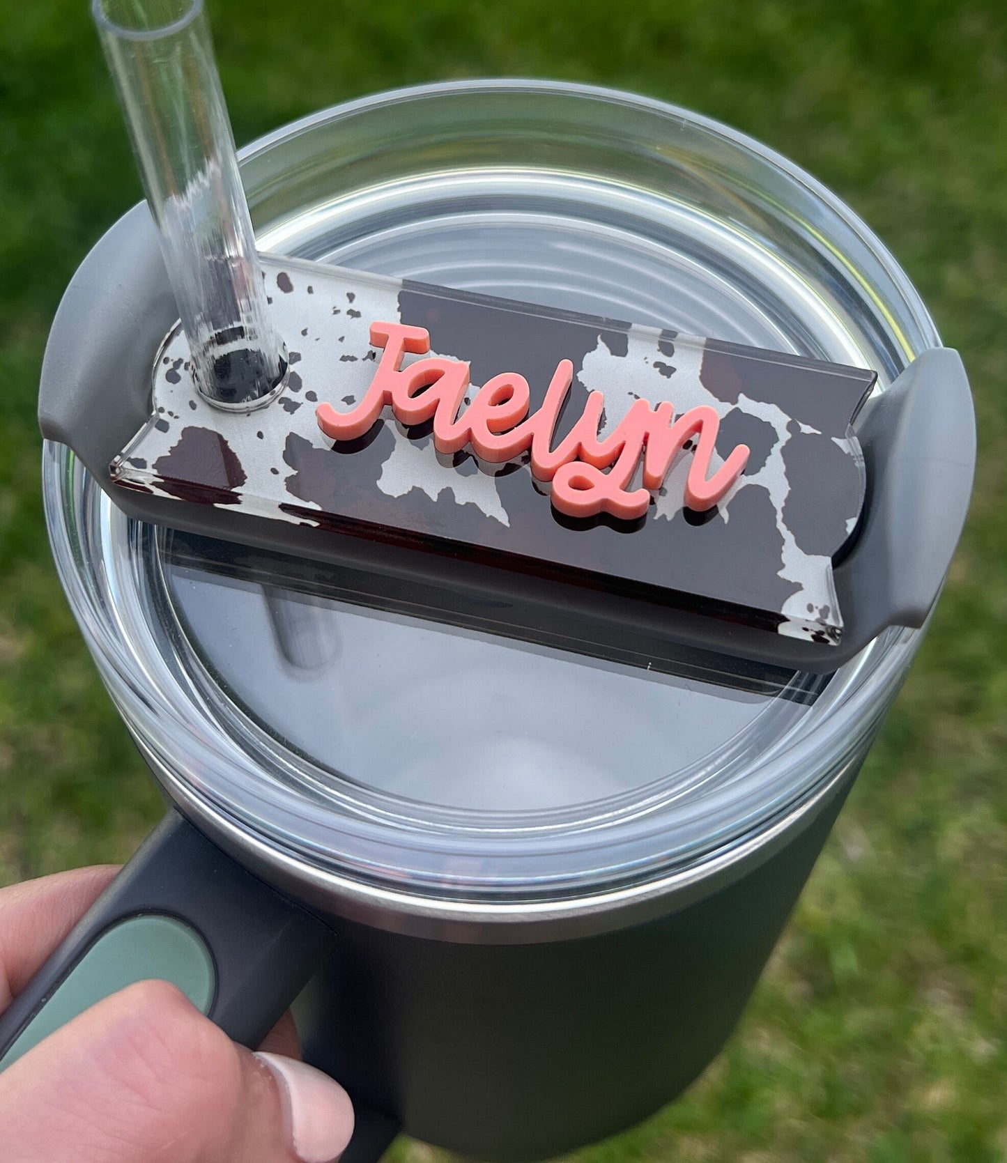 Personalized Cow Print Tumbler Name Topper, Western Custom Plate Tag, Present for Cowgirl, Country Lover, Gift for Her, 20oz 30oz 40oz