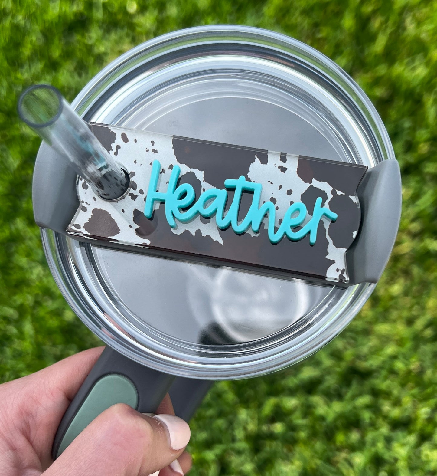 Personalized Cow Print Tumbler Name Topper, Western Custom Plate Tag, Present for Cowgirl, Country Lover, Gift for Her, 20oz 30oz 40oz