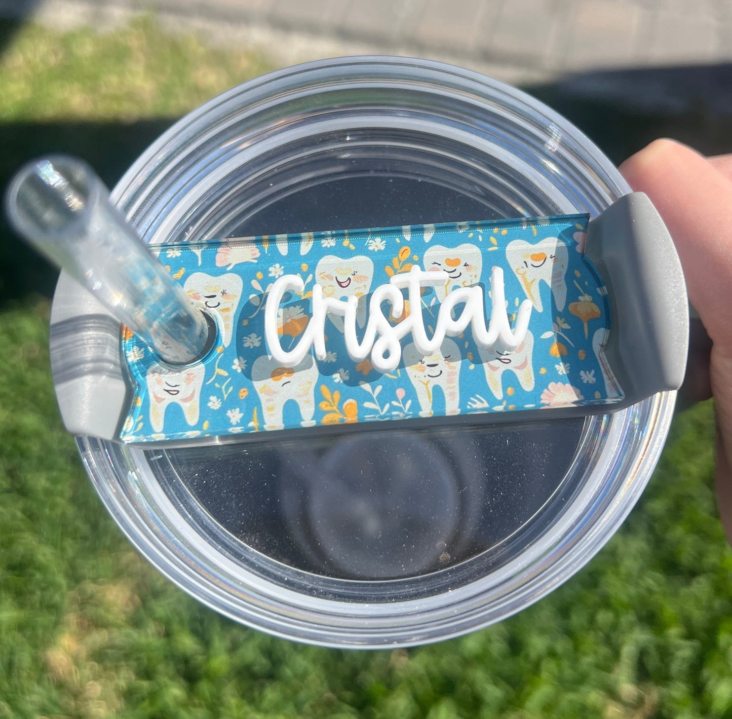 Personalized Tooth Tumbler Name Plate, Dental Assistant gift,Dental Name Topper, Dentist Hygienist present, Stanley Accessories, 30oz 40oz