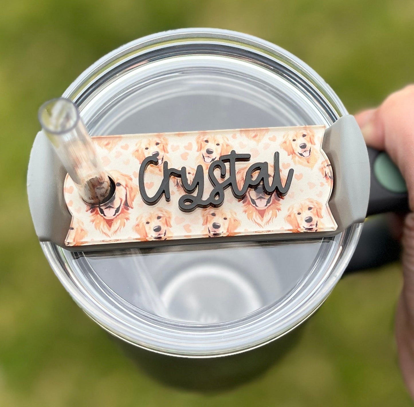 Personalized Golden Retriever Tumbler Name Topper, Custom Plate Tag, Dog Mom Gift, New Puppy Present, 20oz 30oz 40oz, Stanley Lid, Dog Lover