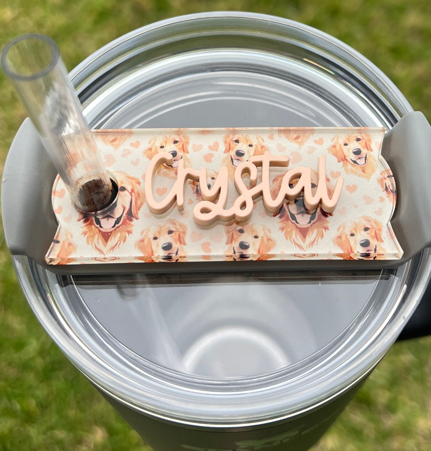 Personalized Golden Retriever Tumbler Name Topper, Custom Plate Tag, Dog Mom Gift, New Puppy Present, 20oz 30oz 40oz, Stanley Lid, Dog Lover