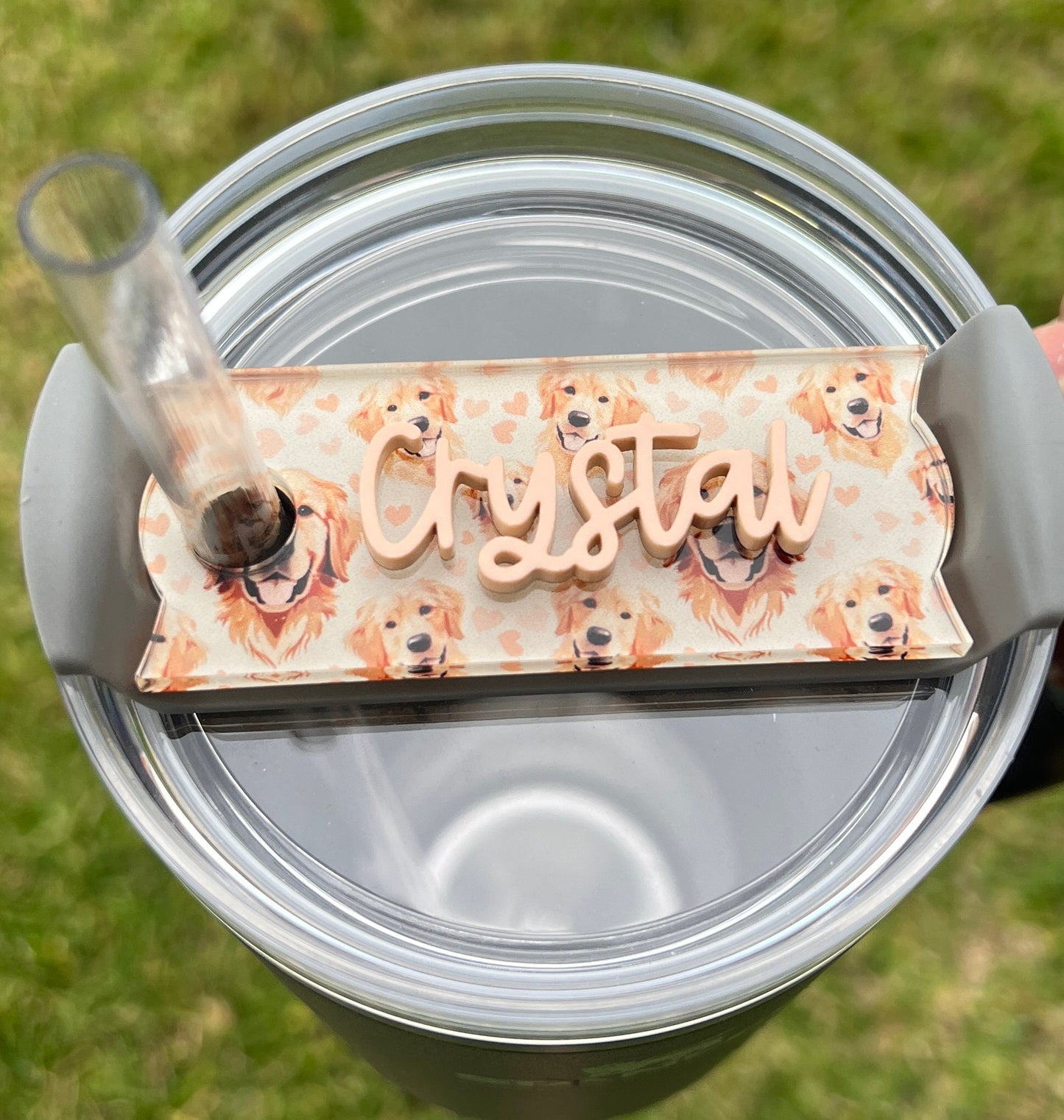 Personalized Golden Retriever Tumbler Name Topper, Custom Plate Tag, Dog Mom Gift, New Puppy Present, 20oz 30oz 40oz, Stanley Lid, Dog Lover