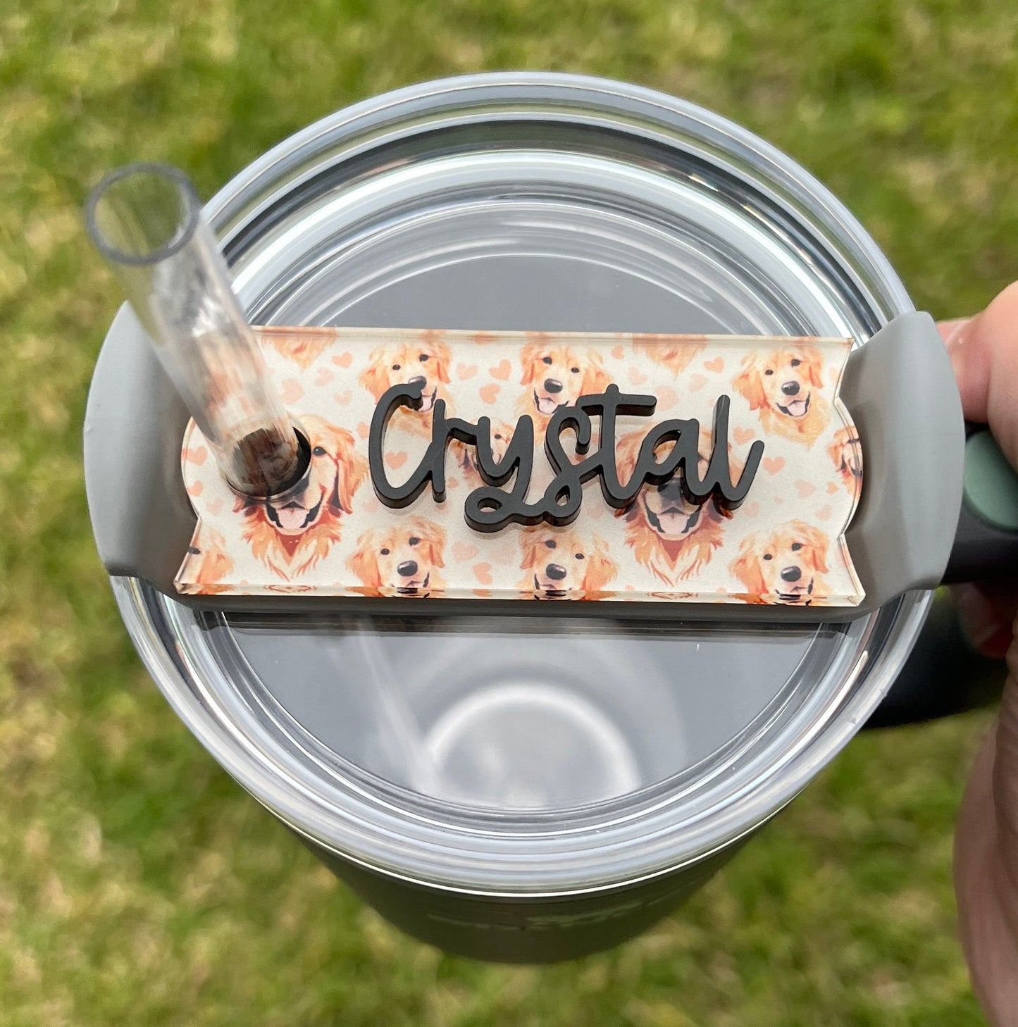 Personalized Golden Retriever Tumbler Name Topper, Custom Plate Tag, Dog Mom Gift, New Puppy Present, 20oz 30oz 40oz, Stanley Lid, Dog Lover