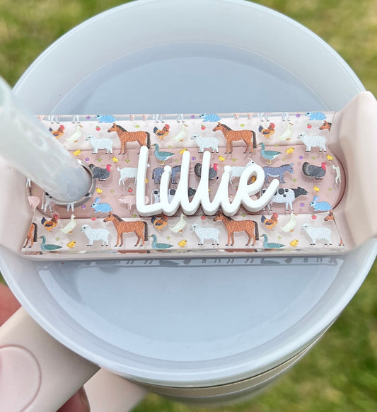 Personalized Farm Animals Tumbler Name Topper, Custom Plate Tag, Farm Lover Present, 20oz 30oz 40oz, Gift Idea, Horse Cow Pig Animal Pattern