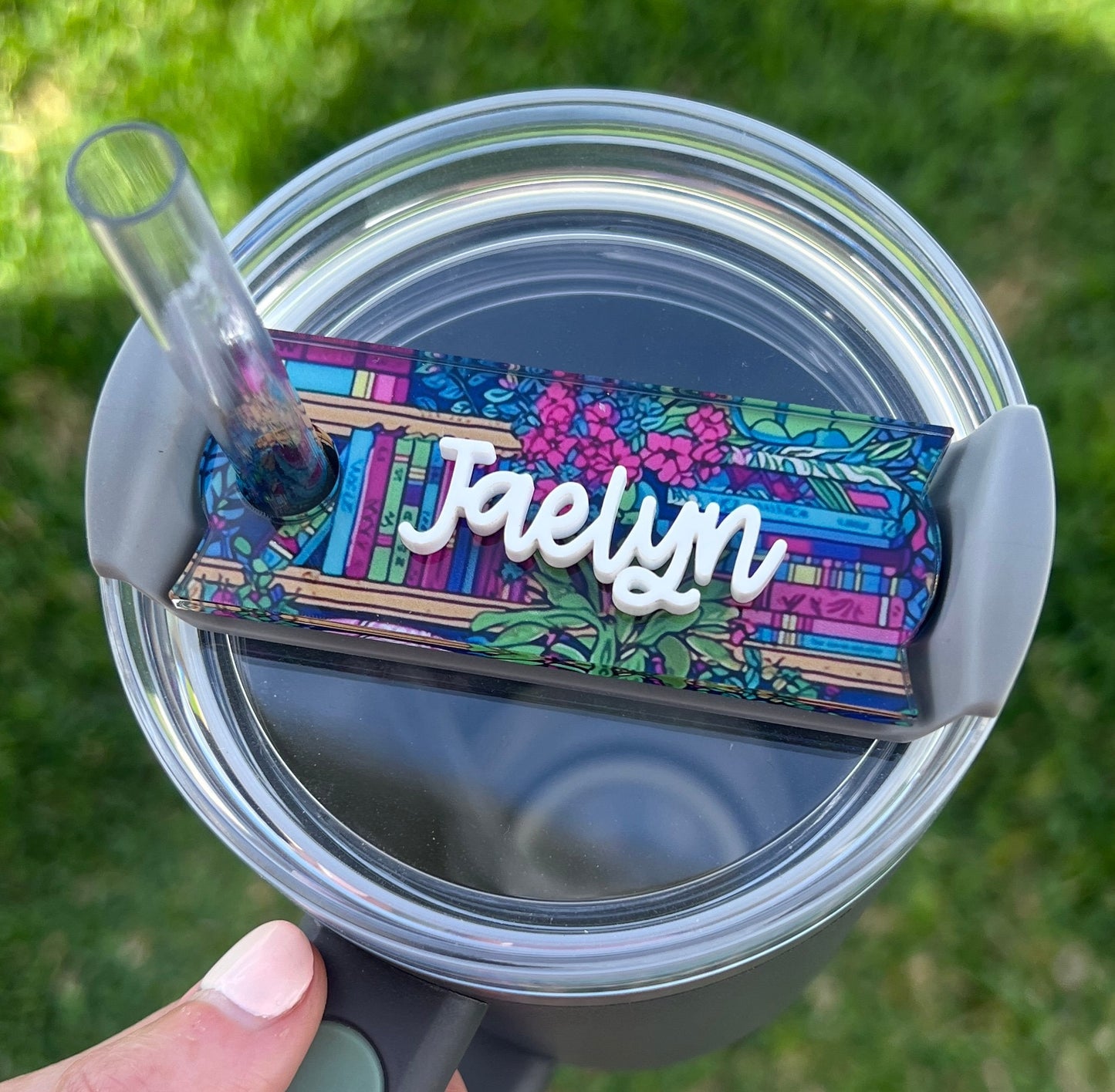 Personalized Book Plant Lover Tumbler Name Topper, Custom Plate Tag, 20oz 30oz 40oz Tumbler Lid Tag, Book Club Present, Bookish, Reader