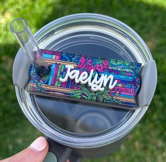 Personalized Book Plant Lover Tumbler Name Topper, Custom Plate Tag, 20oz 30oz 40oz Tumbler Lid Tag, Book Club Present, Bookish, Reader