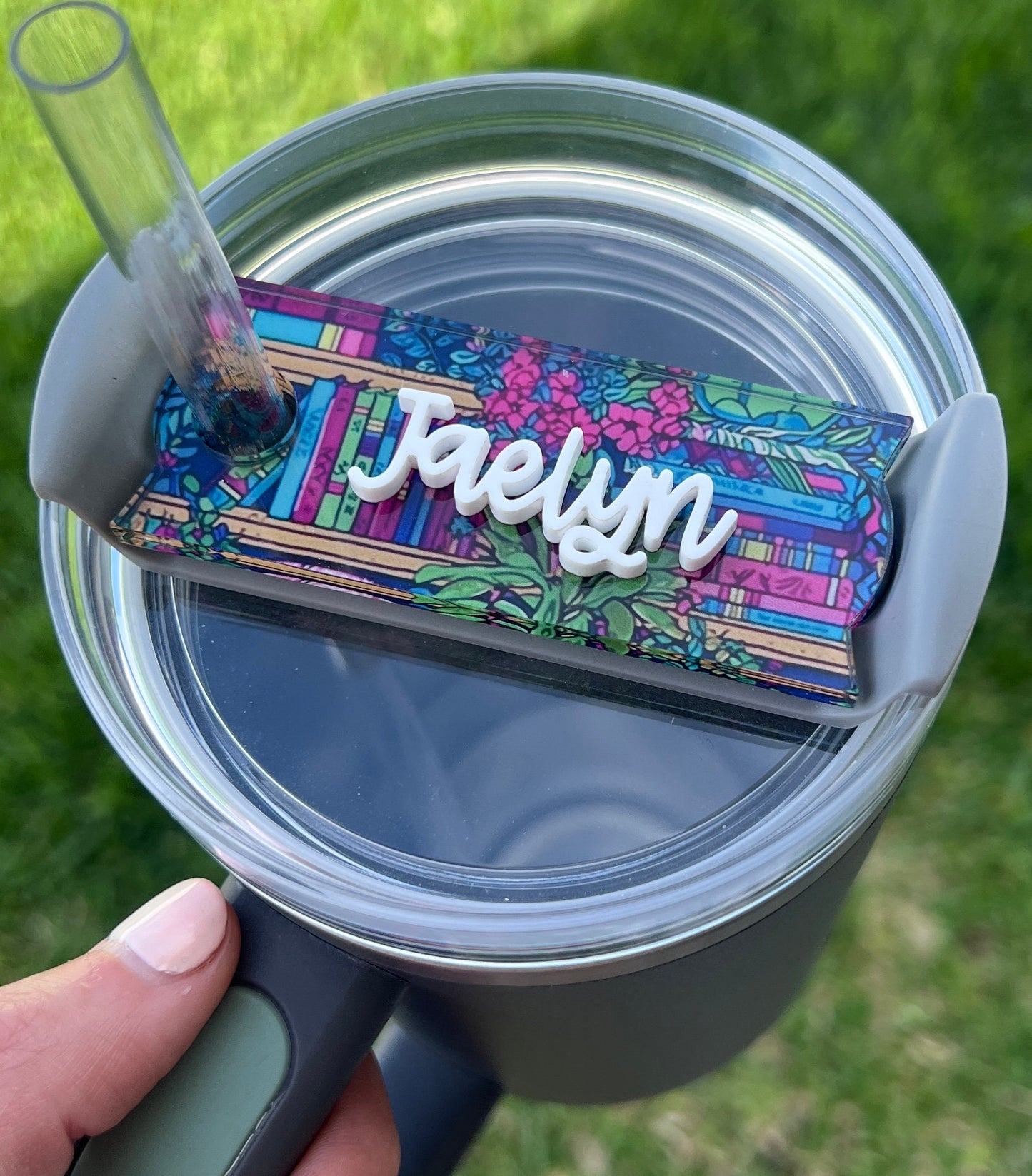 Personalized Book Plant Lover Tumbler Name Topper, Custom Plate Tag, 20oz 30oz 40oz Tumbler Lid Tag, Book Club Present, Bookish, Reader