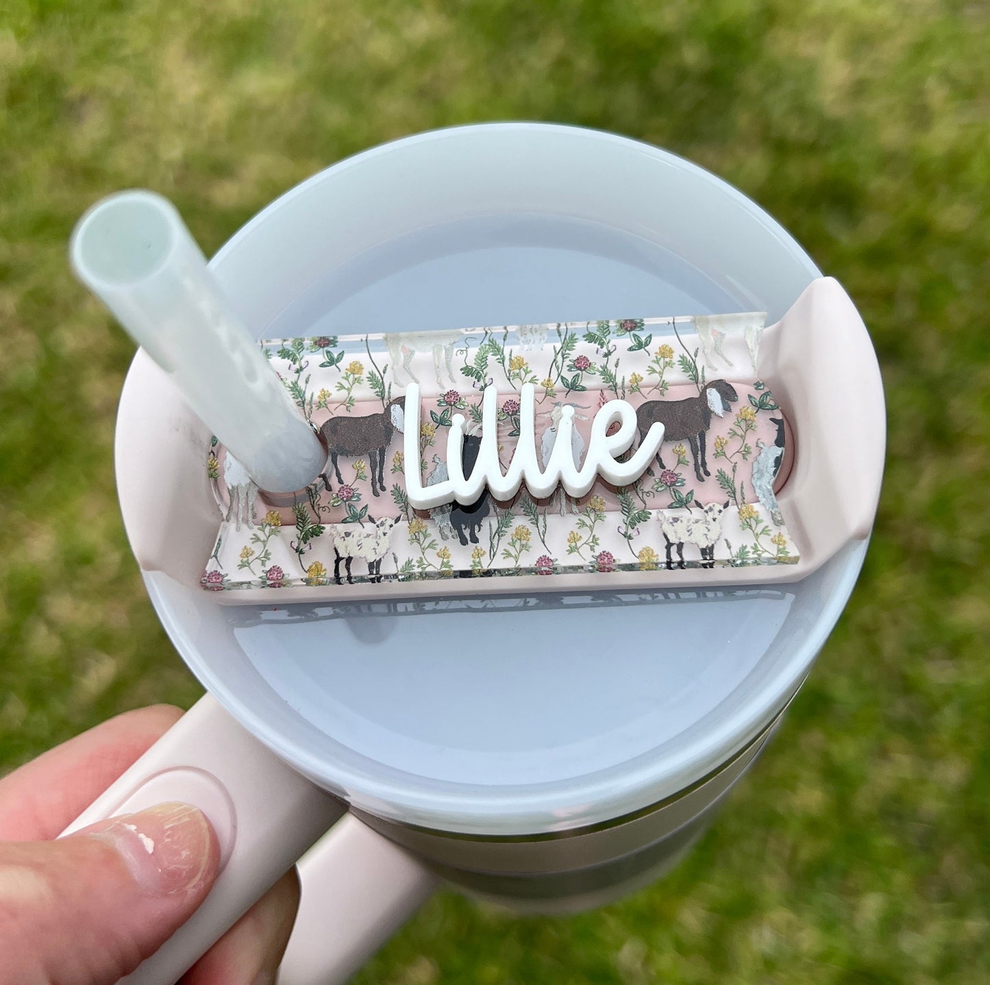 Personalized Goat Tumbler Name Topper, Custom Plate Tag, Farm Lover Present, 20oz 30oz 40oz, Farm Animal Pattern, Goat Owner Gift