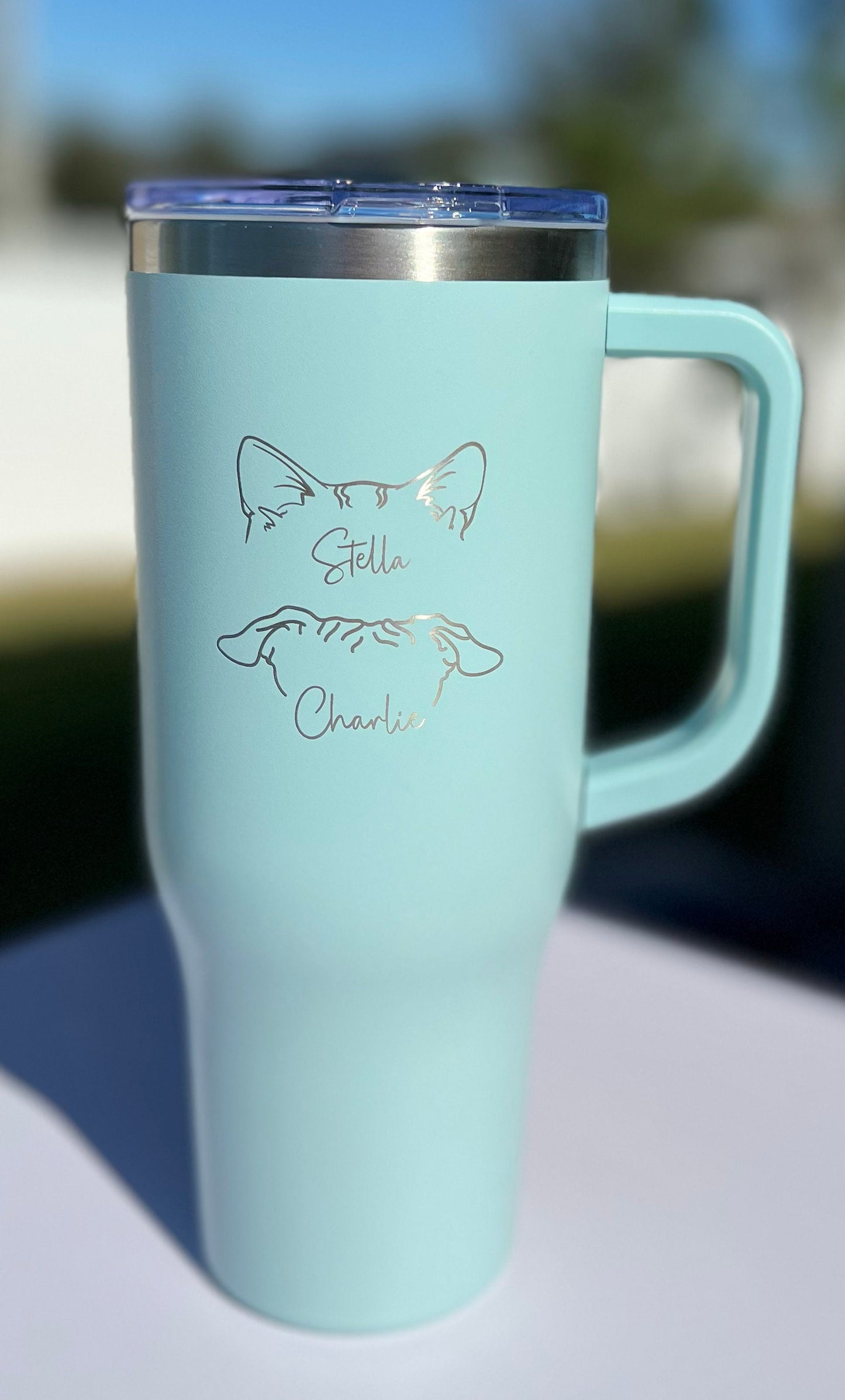 Personalized Cat and Dog Mom Tumbler, Custom Cat Dog Lover Gift, New Kitty Puppy Owner Present, Dog Cat Ear Cup, Pet Lover, 40 oz tumbler