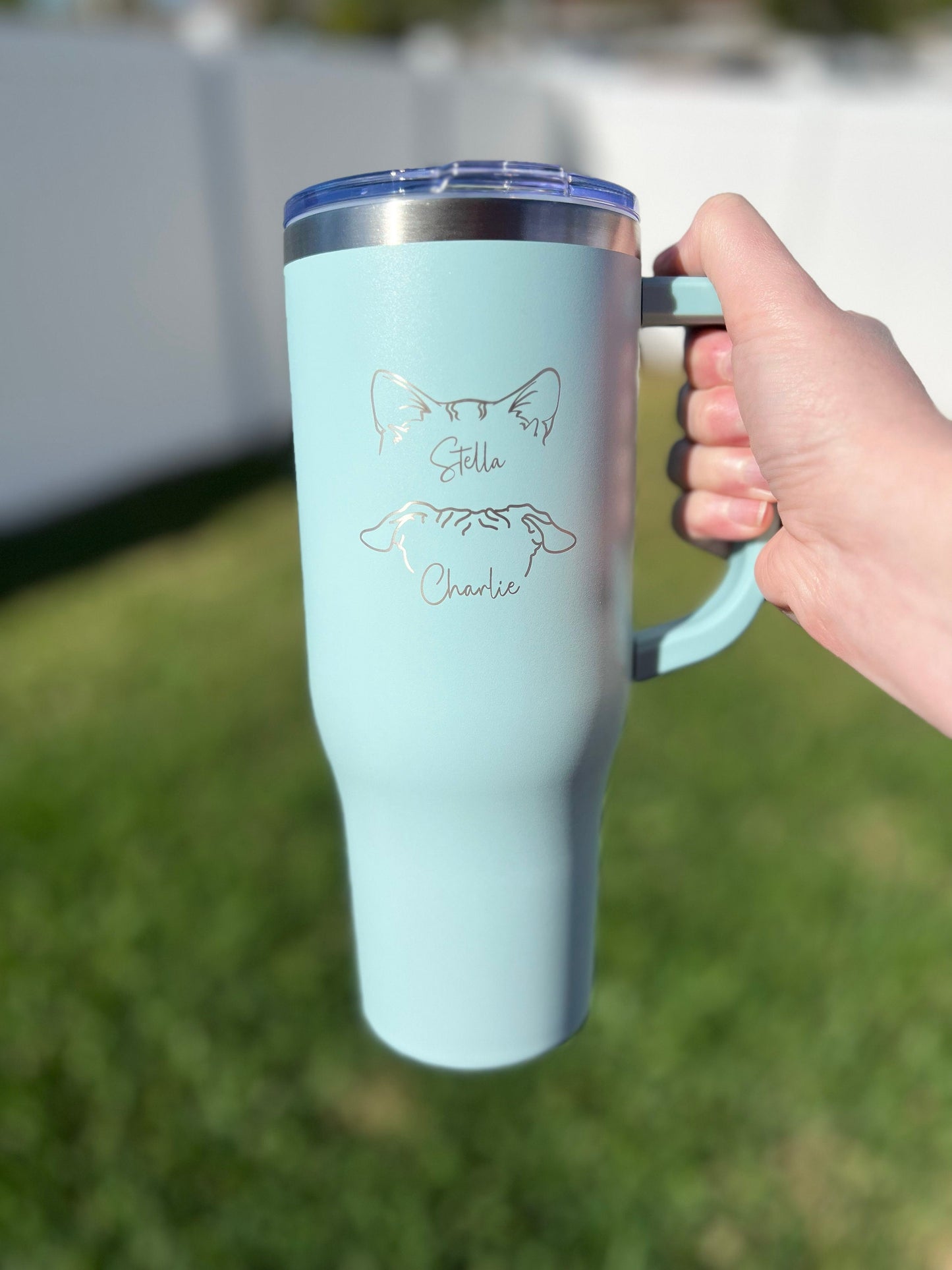 Personalized Cat and Dog Mom Tumbler, Custom Cat Dog Lover Gift, New Kitty Puppy Owner Present, Dog Cat Ear Cup, Pet Lover, 40 oz tumbler