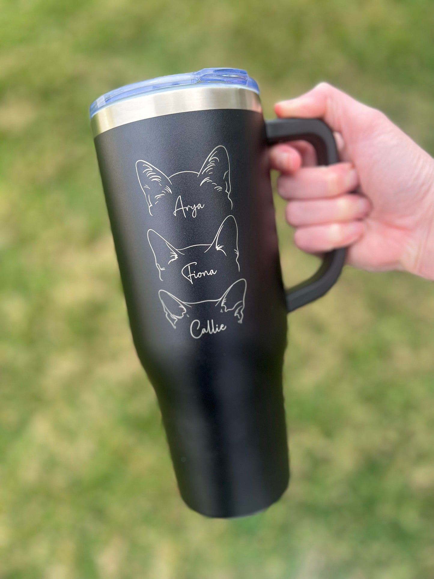 Personalized Cat Mom Tumbler, Custom Cat Lover Gift, New Kitty Owner Present, Cat Ear Cup, Pet Lover, 40 oz tumbler