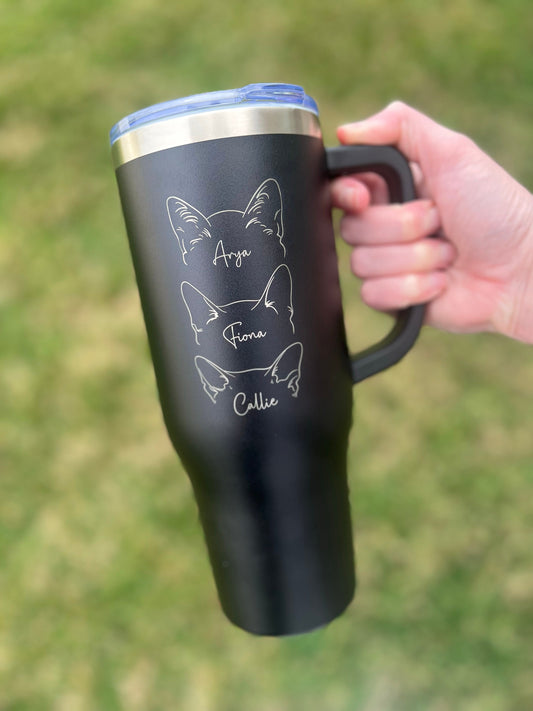 Personalized Cat Mom Tumbler, Custom Cat Lover Gift, New Kitty Owner Present, Cat Ear Cup, Pet Lover, 40 oz tumbler