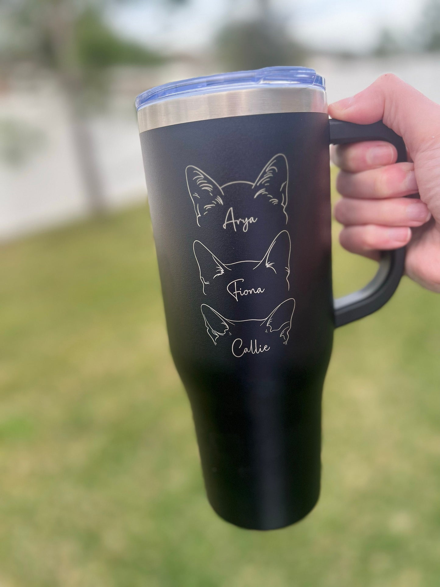 Personalized Cat Mom Tumbler, Custom Cat Lover Gift, New Kitty Owner Present, Cat Ear Cup, Pet Lover, 40 oz tumbler