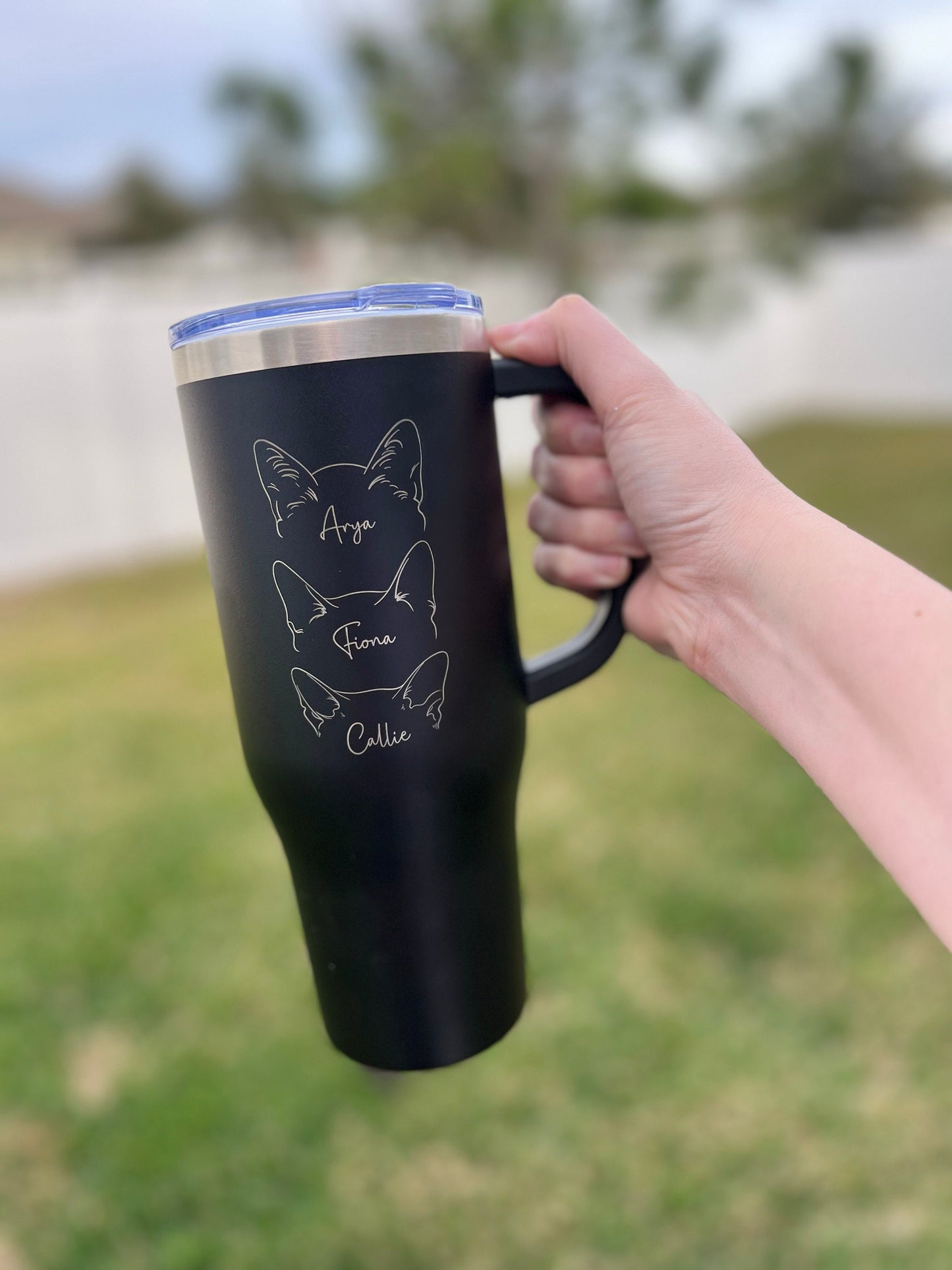 Personalized Cat Mom Tumbler, Custom Cat Lover Gift, New Kitty Owner Present, Cat Ear Cup, Pet Lover, 40 oz tumbler