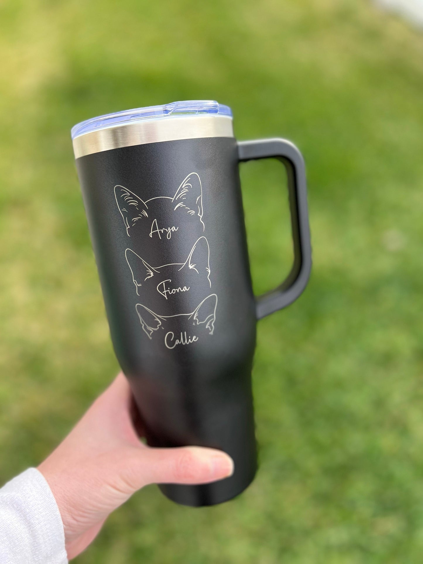 Personalized Cat Mom Tumbler, Custom Cat Lover Gift, New Kitty Owner Present, Cat Ear Cup, Pet Lover, 40 oz tumbler